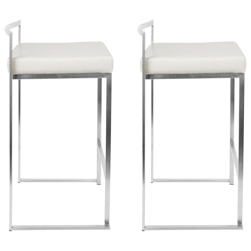 Lumisource Fuji Stackable Counter Stool with White Faux Leather in Brushed Stainless Steel &#40;Set of 2&#41;, , large