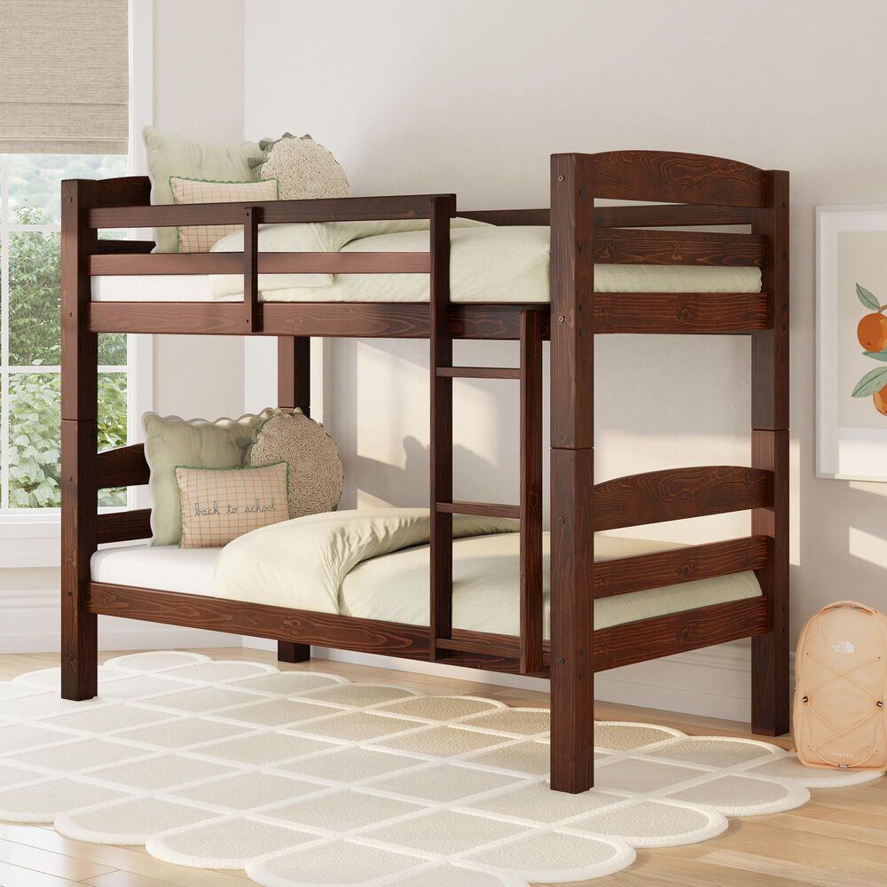 Linon Home Decor Levi Twin Over Twin Bunk Bed in Espresso, , large