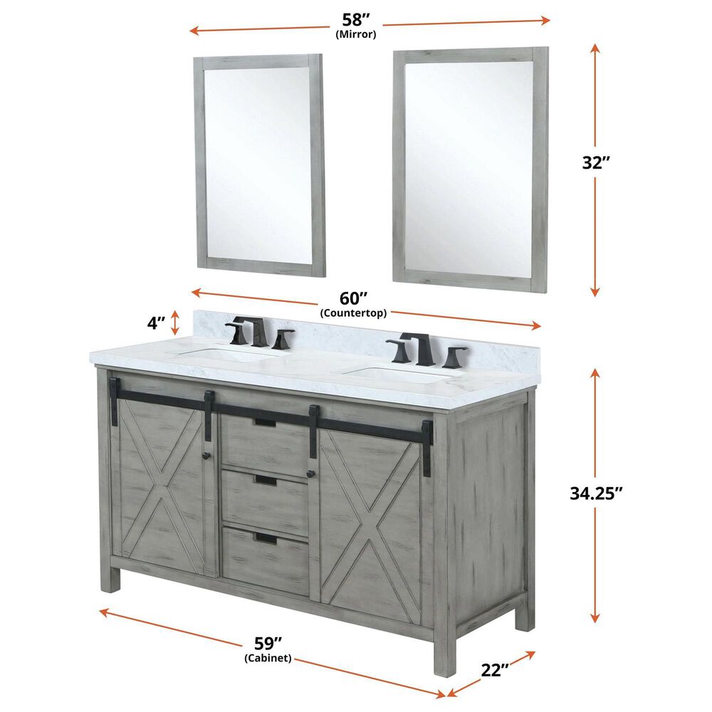 Lexora Home Marsyas 60&quot; Double Bathroom Vanity in Ash Grey with White Quartz Top and Rectangular Sinks, , large