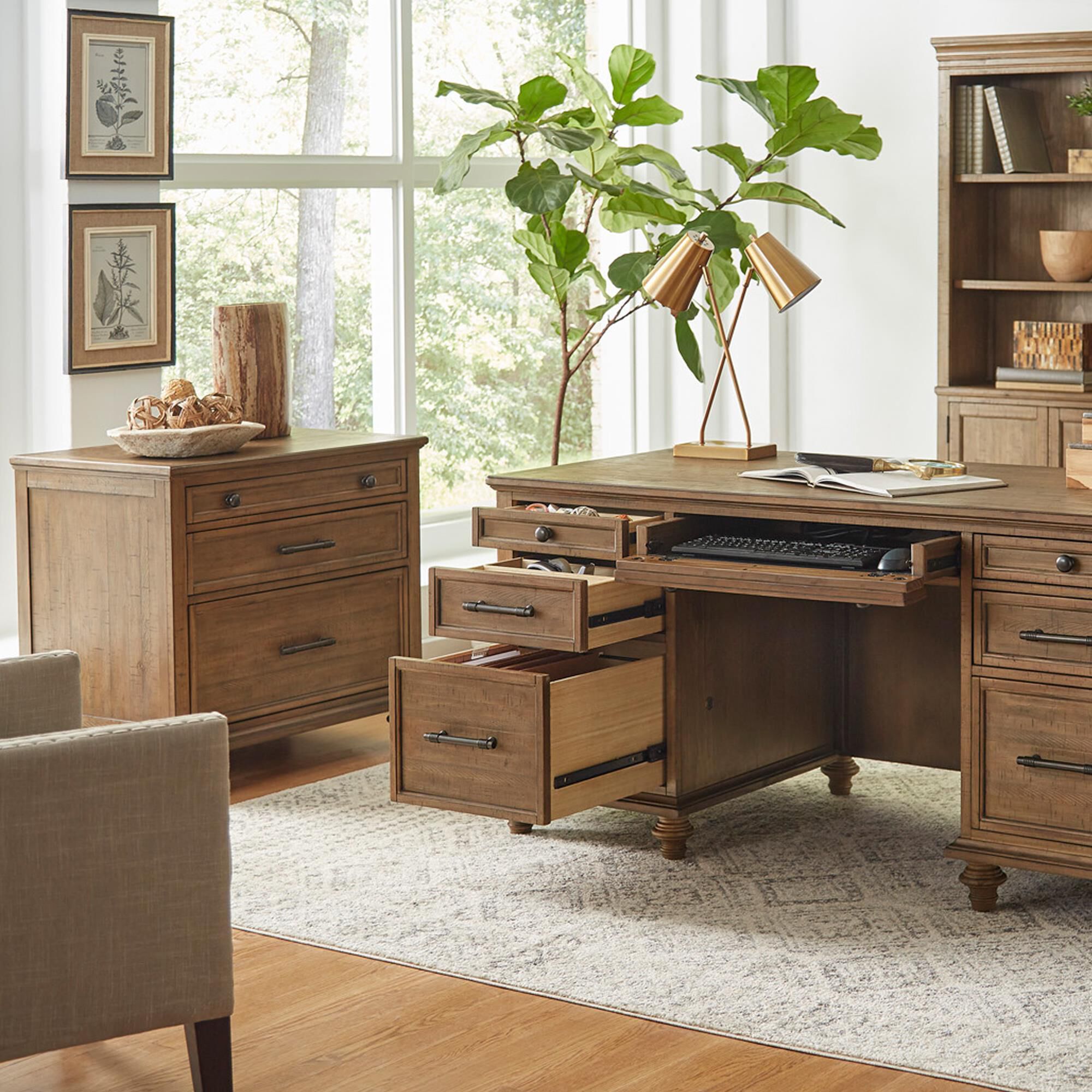 Riva Ridge Hensley 3-Drawer Workstation Combo File in Honey