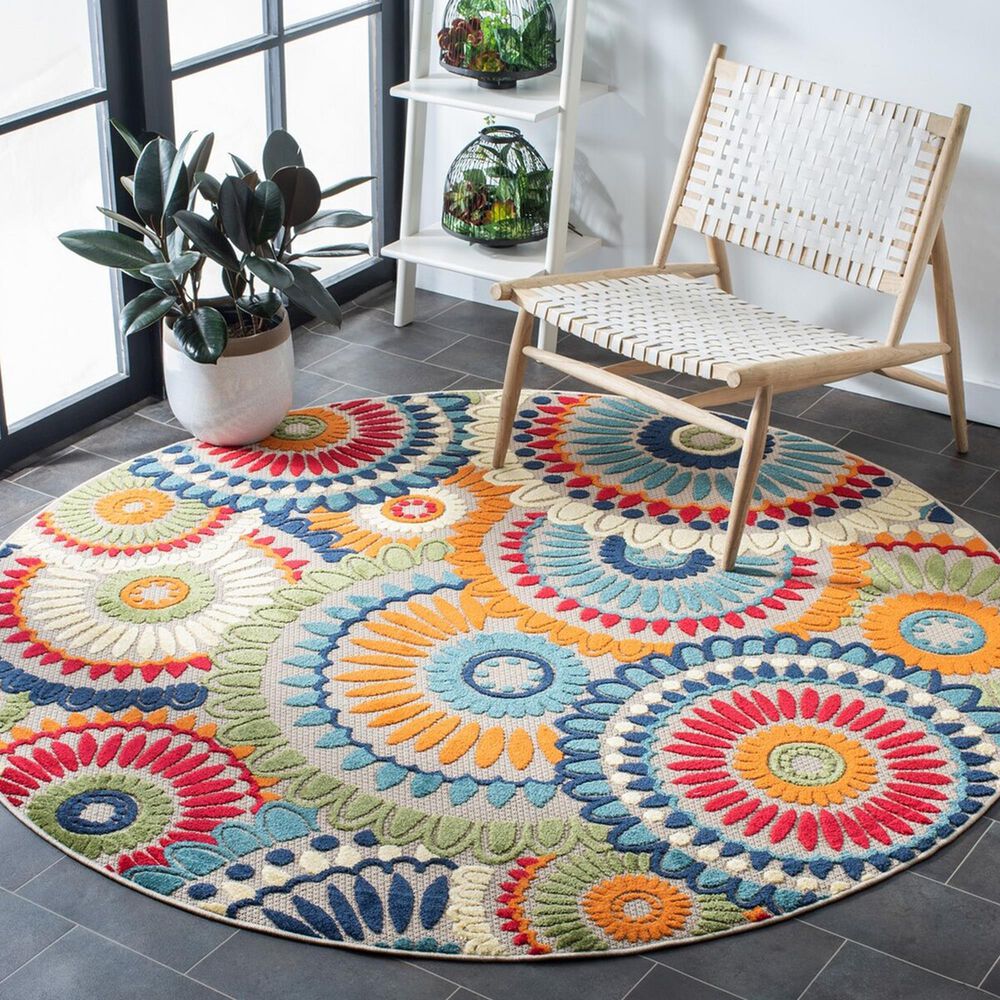 Safavieh Cabana CBN382M 3&#39; Round Blue and Ivory Indoor/Outdoor Area Performance Rug, , large