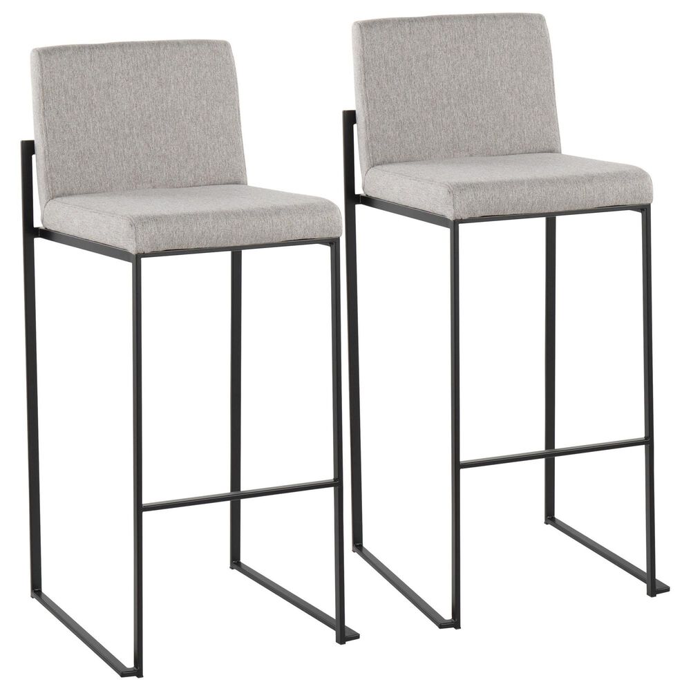 Lumisource Fuji High Back Barstool with Grey Fabric in Black (Set of 2), , large