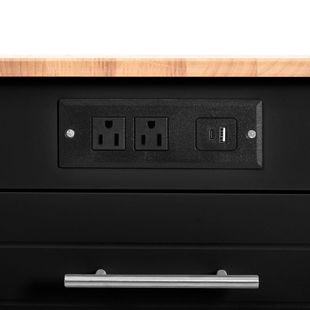 HOMLUX 47" Fluted Kitchen Island with Trash Can Storage Cabinet in Black and Natural, , large