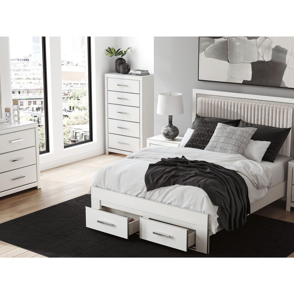 Ashley Zuraleus Queen Upholstered Storage Bed with Two Nightstands in Matte White, , large