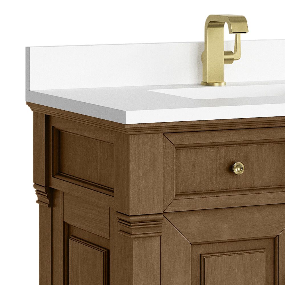 James Martin Vanities Brookfield 36&quot; Single Bathroom Vanity in Honey Oak with Single Hole 3 cm White Zeus Quartz Top and Rectangular Sink, , large