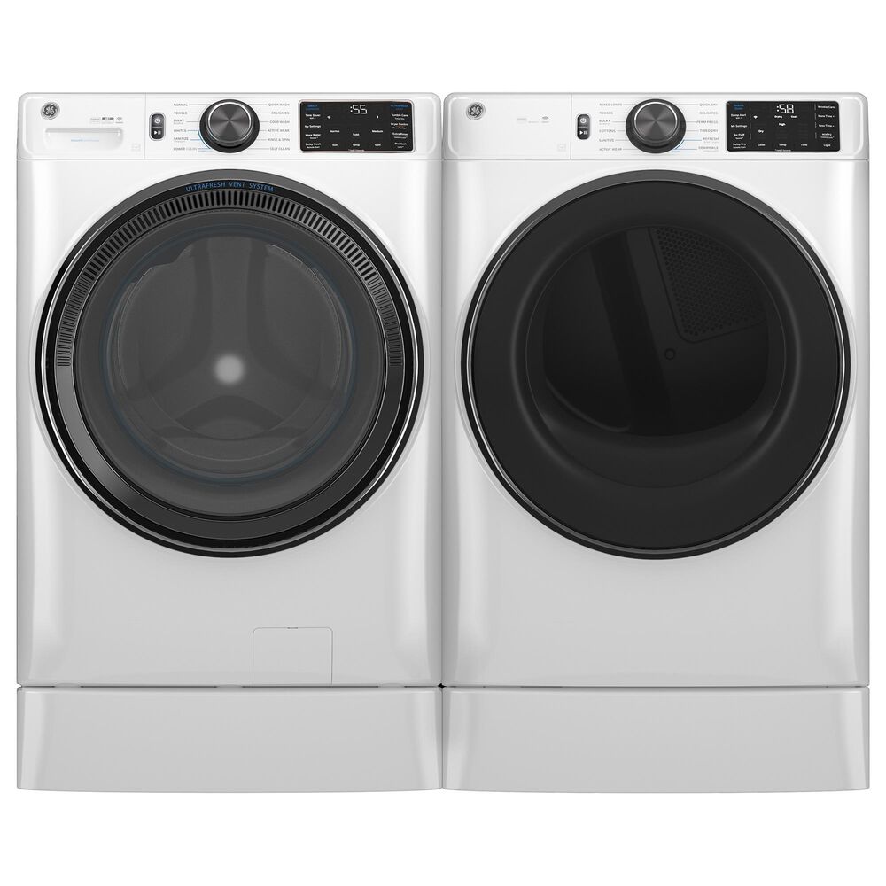 GE Appliances 5 Cu. Ft. Front Load Washer and 7.8 Cu. Ft. Electric Dryer Laundry Pair with 7