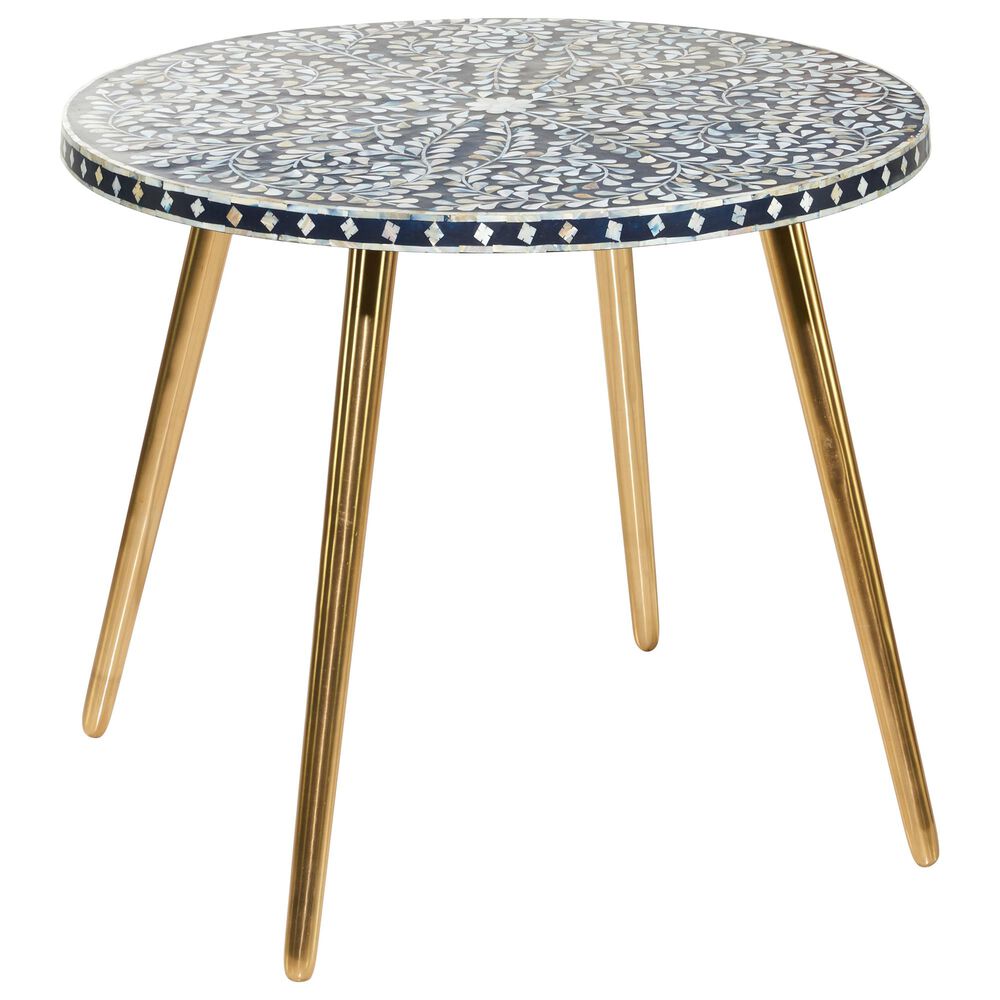 Maple and Jade Eclectic Metal Coffee Table in Gold, Blue, and White Shell Inlay, , large