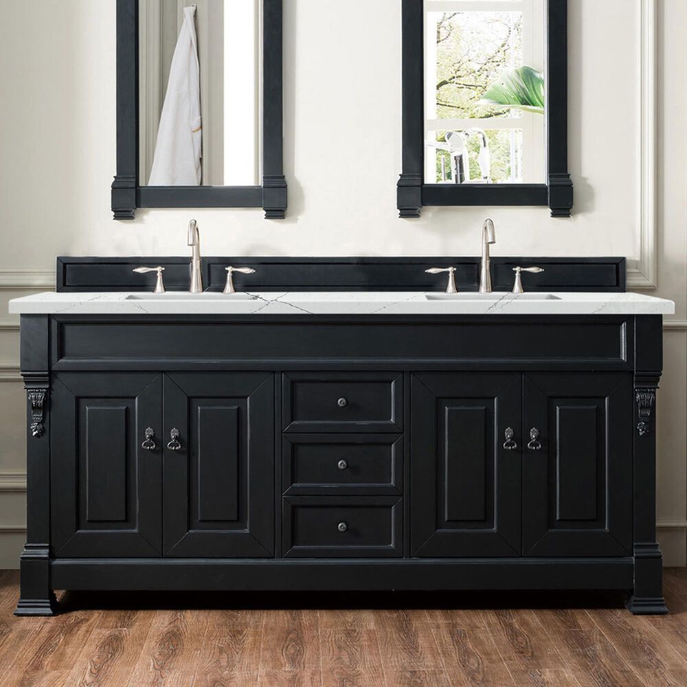 James Martin Vanities Brookfield 72&quot; Double Bathroom Vanity in Antique Black with 3 cm Ethereal Noctis Quartz Top and Rectangle Sinks, , large