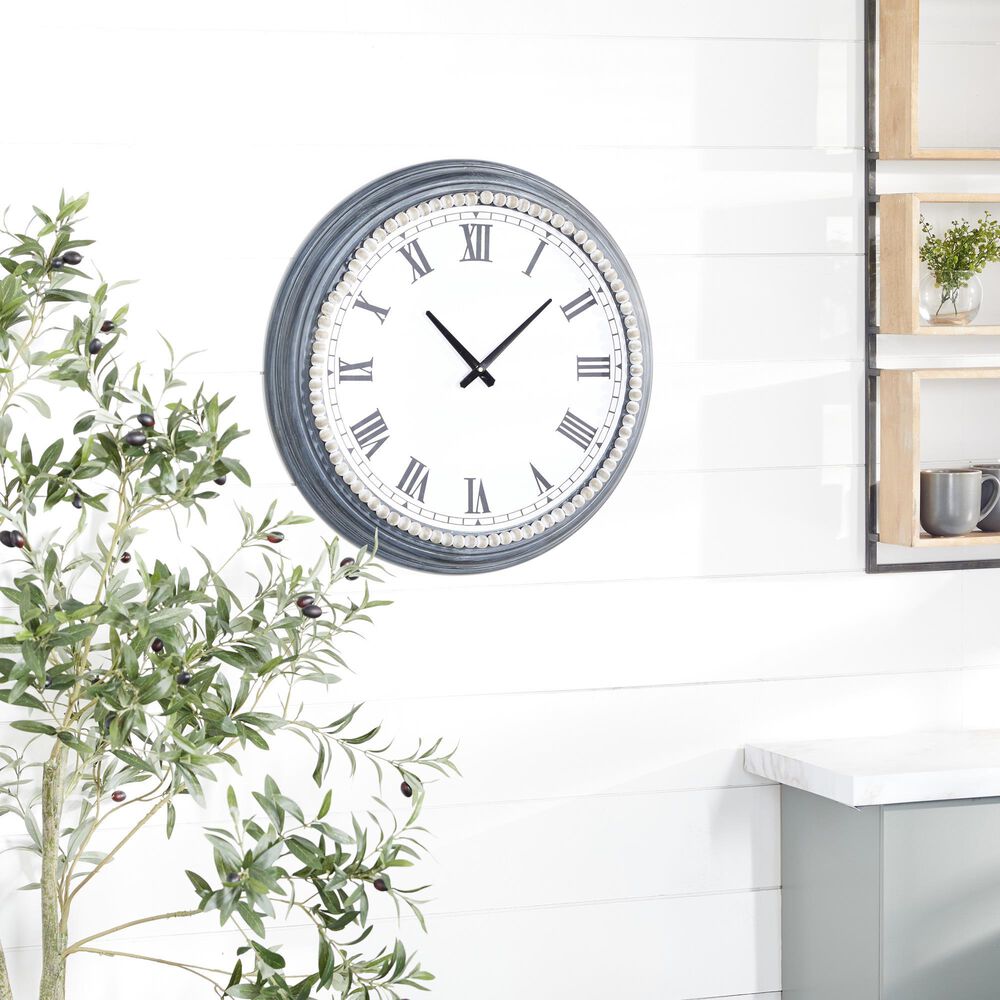 Maple and Jade 23&quot; x 23&quot; Wall Clock in White and Blue, , large