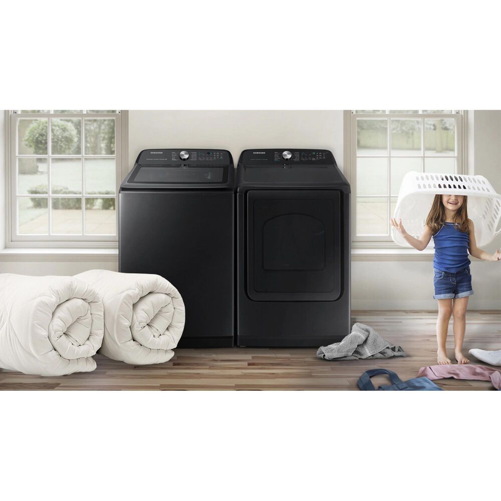 Samsung 5.2 Cu. Ft. Smart Top Load Impeller Washer and 7.4 Cu. Ft. Electric Dryer in Brushed Black, , large