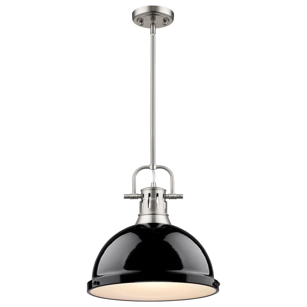 Golden Lighting Duncan 1-Light Pendant with Rod and Black Shade in Pewter, , large