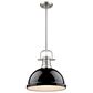 Golden Lighting Duncan 1-Light Pendant with Rod and Black Shade in Pewter, , large