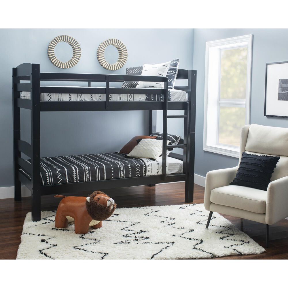Linon Home Decor Levi Twin Over Twin Bunk Bed in Black, , large