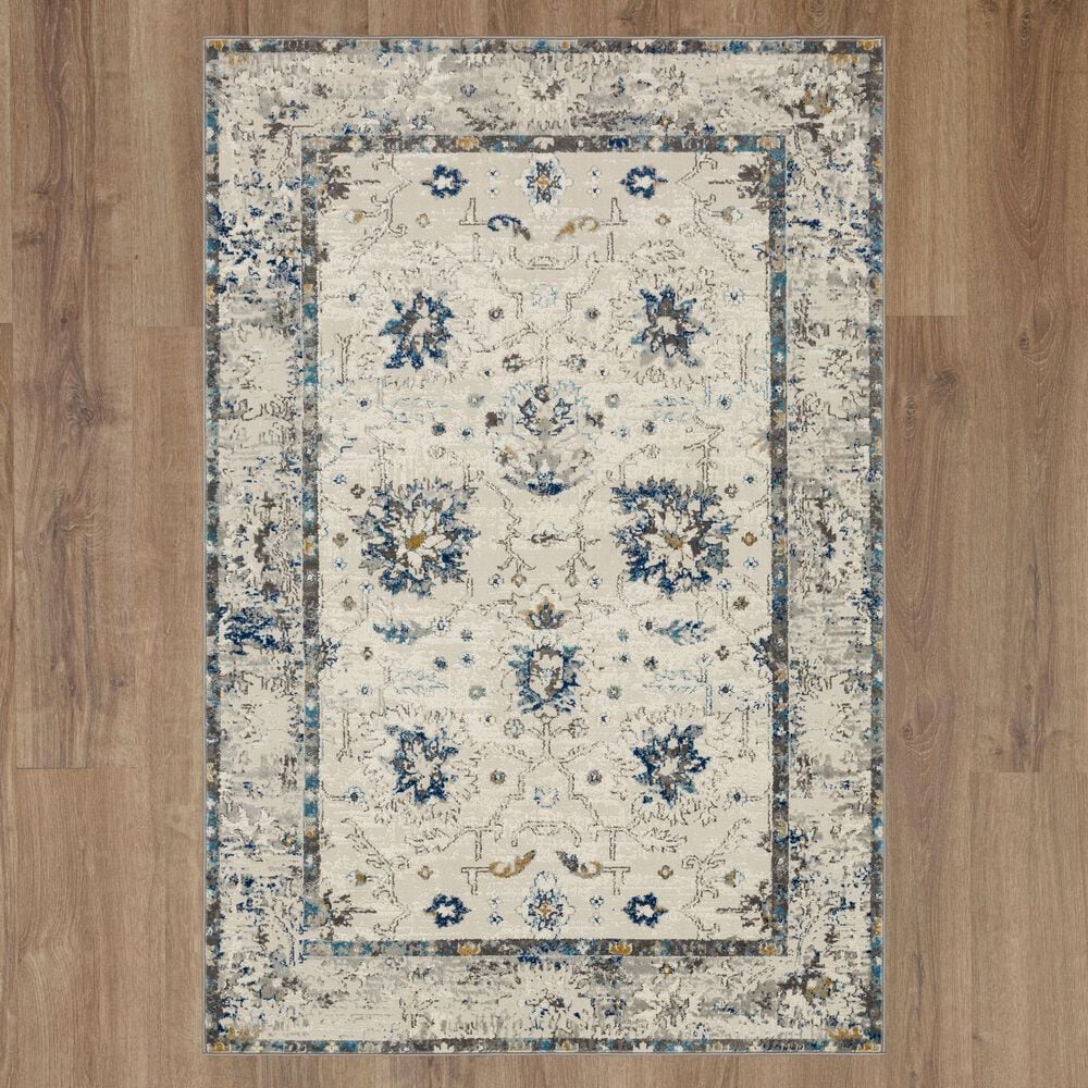 Karastan Cleo Evesham 5&#39;3&quot; x 8&#39; Grey and Dark Blue Area Rug, , large