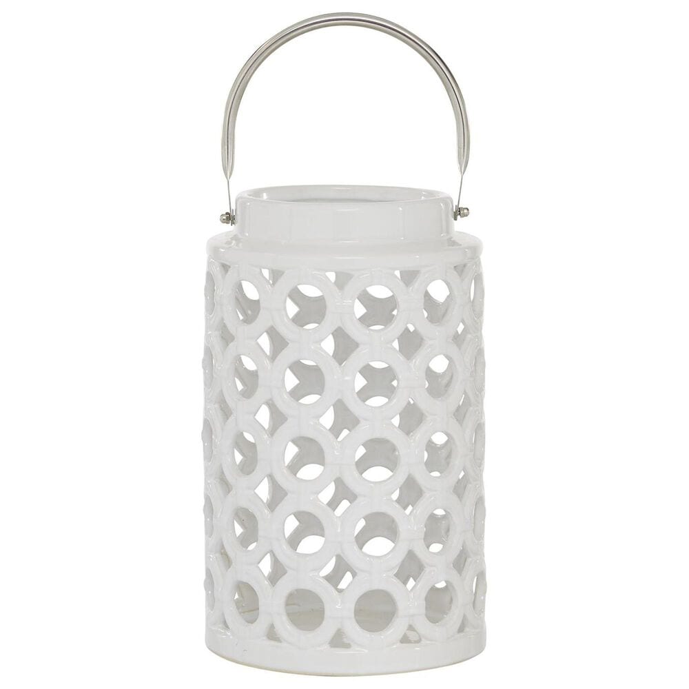 Maple and Jade 11" Circles Decorative Indoor/Outdoor Decorative Candle Lantern in Polished White and Silver, , large