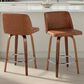 LumiSource Toriano Swivel Counter Stool with Camel Faux Leather Upholstery in Walnut and Chrome (Set of 2), , large