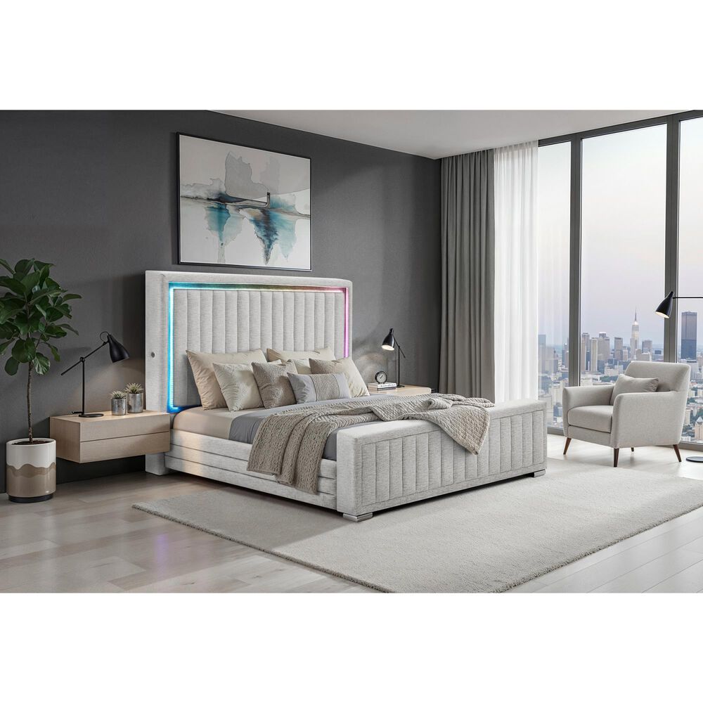 Modern Market Elias King Upholstered Bed with Speakers and LED Lighting, , large