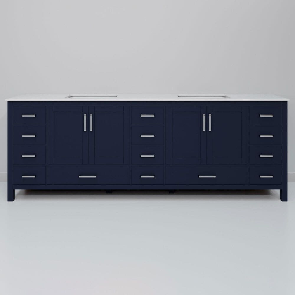 Lexora Home Jacques 84" Double Bathroom Vanity in Navy Blue with 2 cm White Quartz Top and Rectangular Sinks, , large