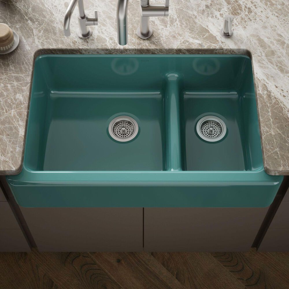 Kohler Whitehaven 35.5" Undermount Double-Bowl Kitchen Sink in Teal, , large