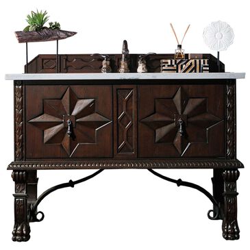James Martin Balmoral 48" Single Bathroom Vanity in Antique Walnut with 3 cm Carrara White Marble Top and Rectangular Sink, , large