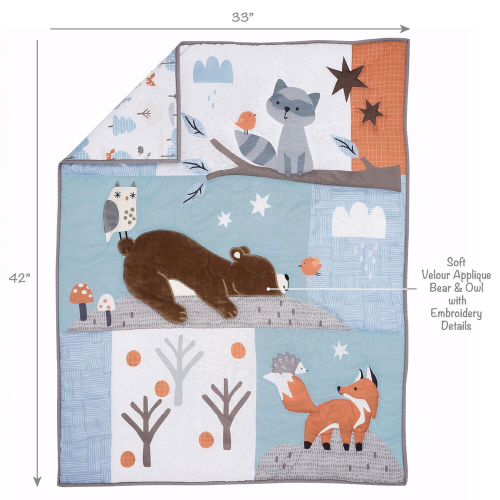 Lambs and Ivy Sleepytime Bear 3-Piece Baby Nursery Crib Bedding Set in Brown, White, Gray and Rust, , large