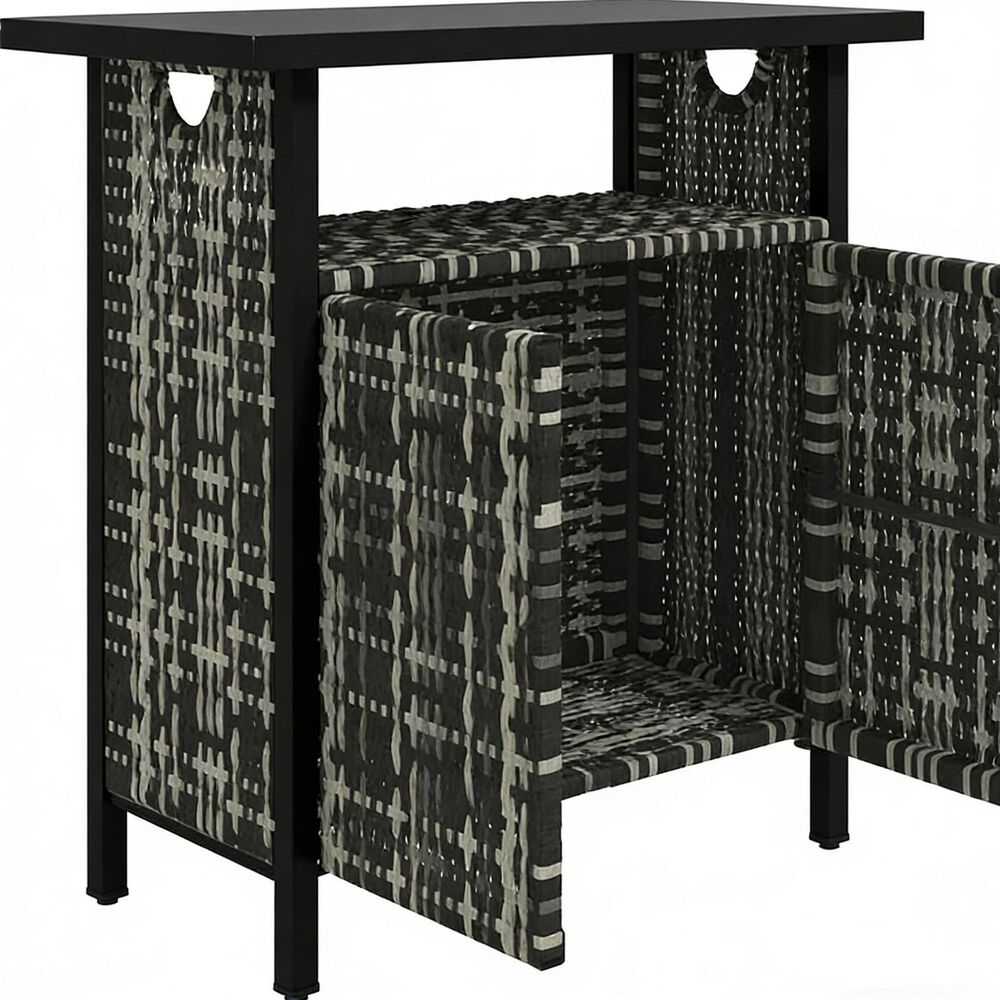 Hearth and Haven Patio Bar Table with Cabinet in Mixed Gray, , large