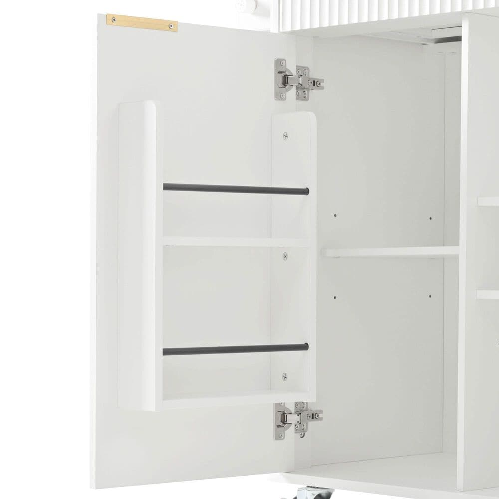 HOMLUX 52" Fluted Kitchen Island with Drop Leaf in White, , large