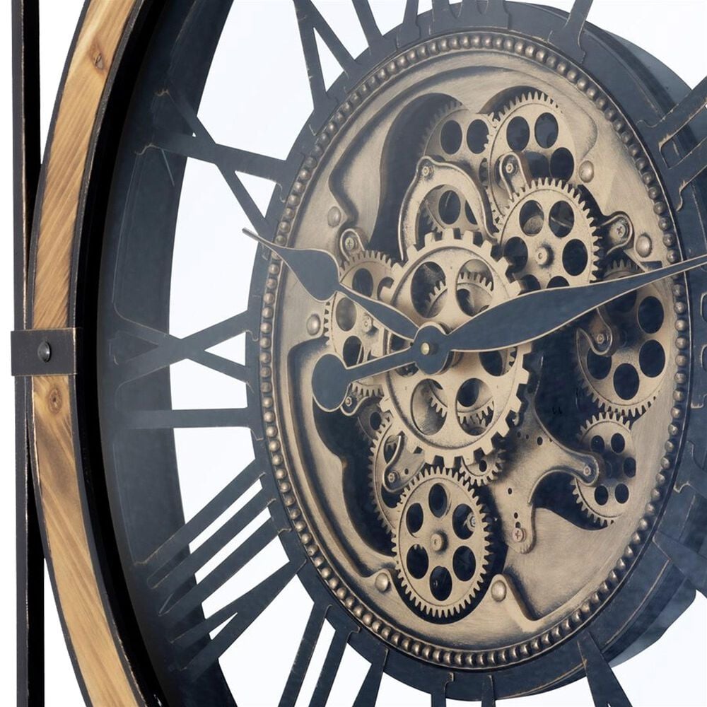 Yosemite Home Decor Iron Framed Gear Wall Clock in Black and Gold, , large