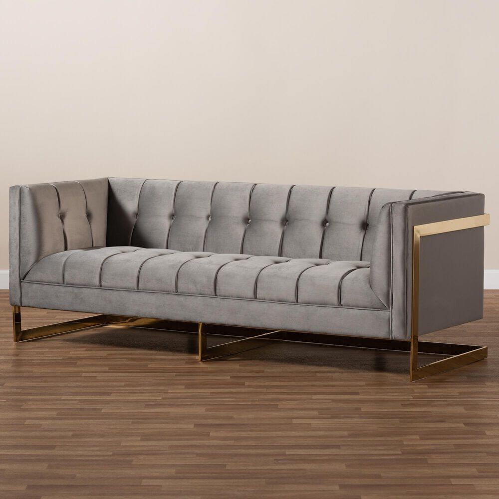 Baxton Studio Ambra Stationary Sofa in Grey Velvet, , large
