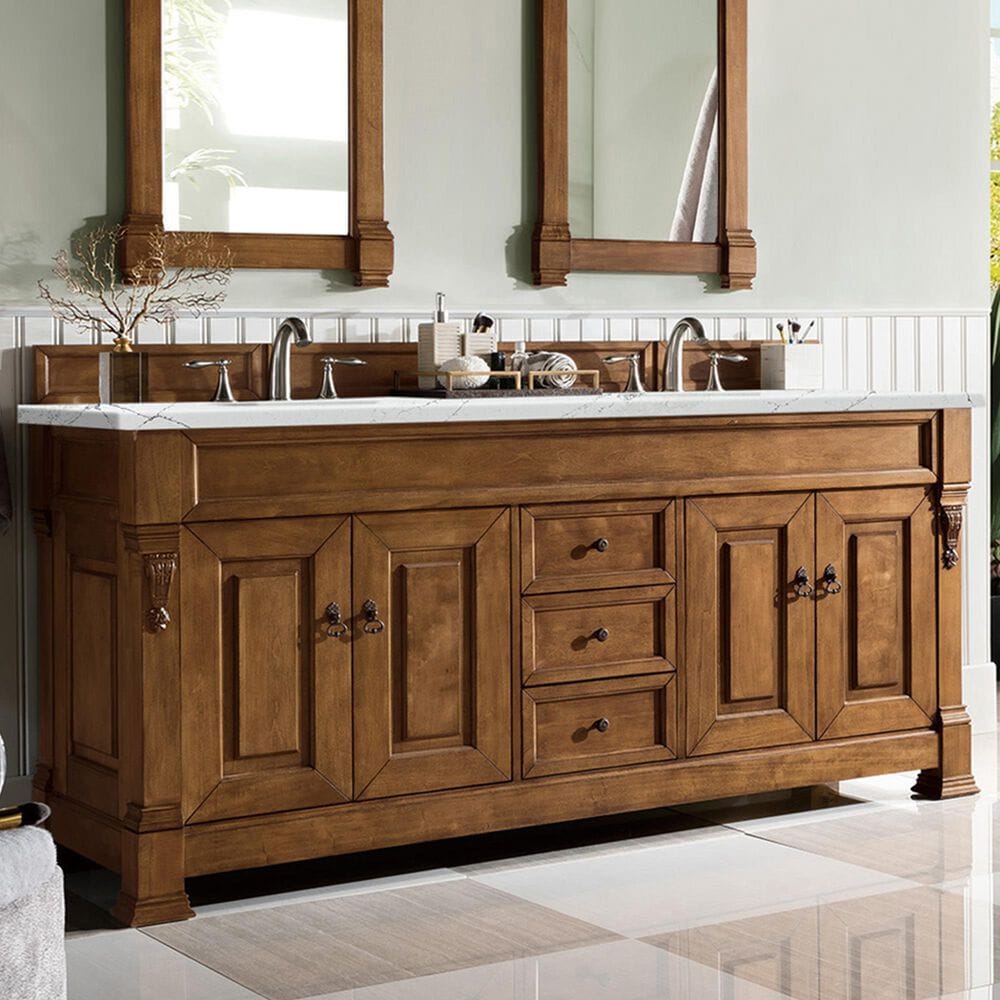 James Martin Vanities Brookfield 72&quot; Double Bathroom Vanity in Country Oak with 3 cm Ethereal Noctis Quartz Top and Rectangle Sinks, , large
