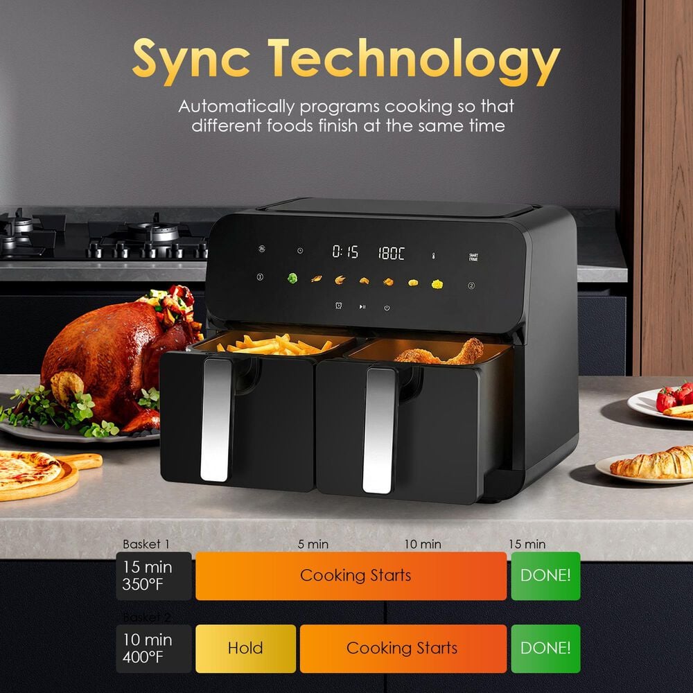 HOMLUX 10 Qt Dual Air Fryer with SyncCook in Black, , large