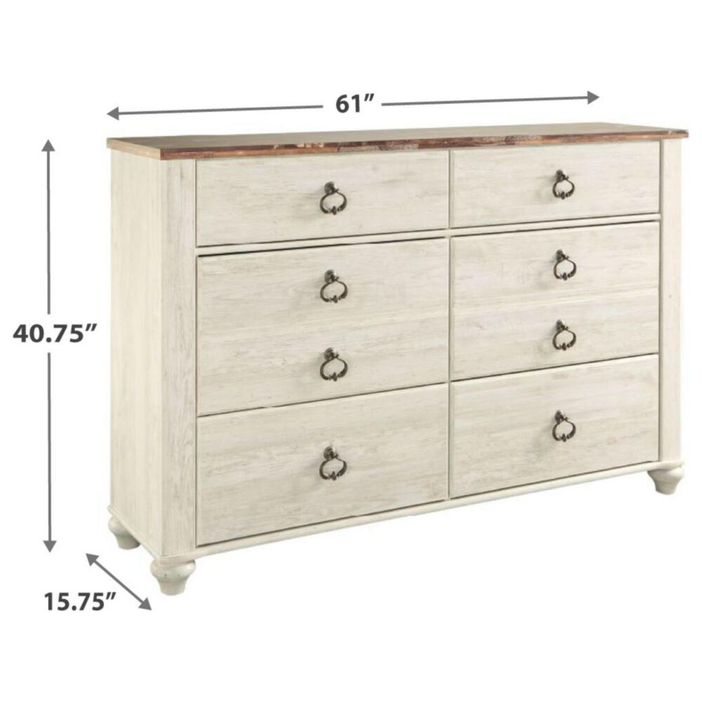 Signature Design by Ashley Willowton 6 Drawer Dresser in White Washed