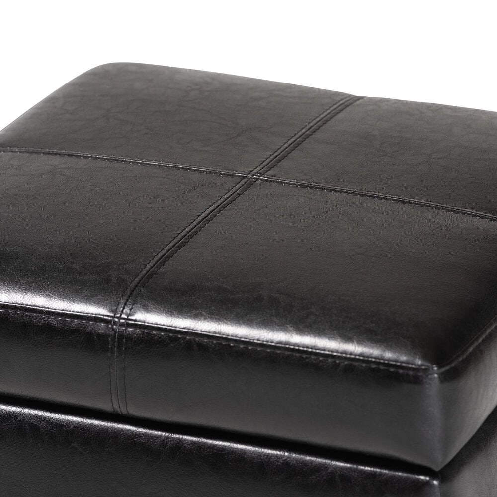 Baxton Studio Leather Cube Storage Ottoman in Black, , large