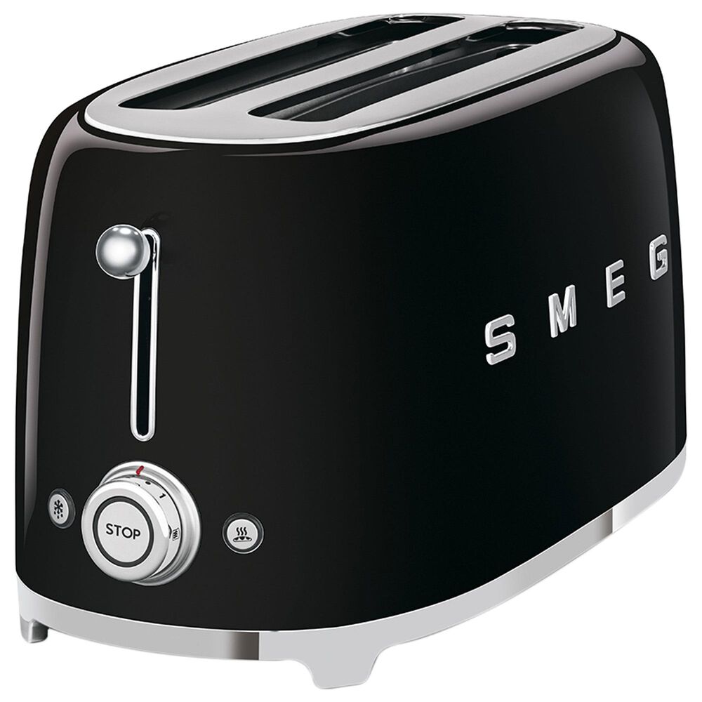 SMEG 4-Slice Retro Style Toaster in Black and Stainless Steel, , large