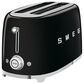 SMEG 4-Slice Retro Style Toaster in Black and Stainless Steel, , large