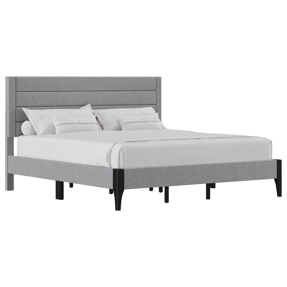 Richlands Furniture Maryhill King Platform Bed with Light Gray Upholstery in Black, , large
