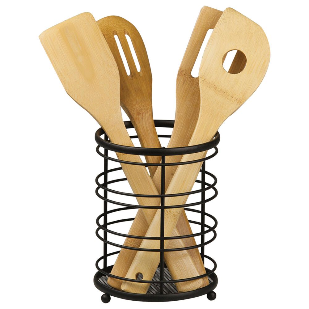 Home Basics Cutlery Holder with Mesh Bottom in Black, , large