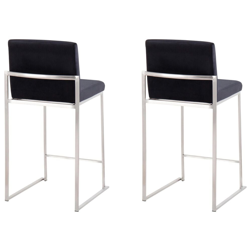 Lumisource Fuji High Back Counter Stool with Black Velvet Cushion in Stainless Steel &#40;Set of 2&#41;, , large