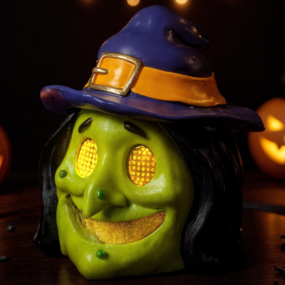 The Gerson Company Lighted Resin Halloween Witch with Moving Eyes in Green, , large