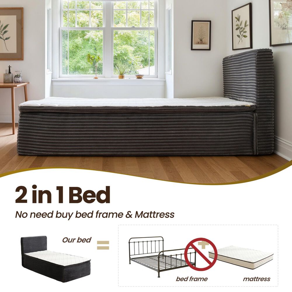 HOMLUX Plush Twin Mattress with Grey Headboard, , large