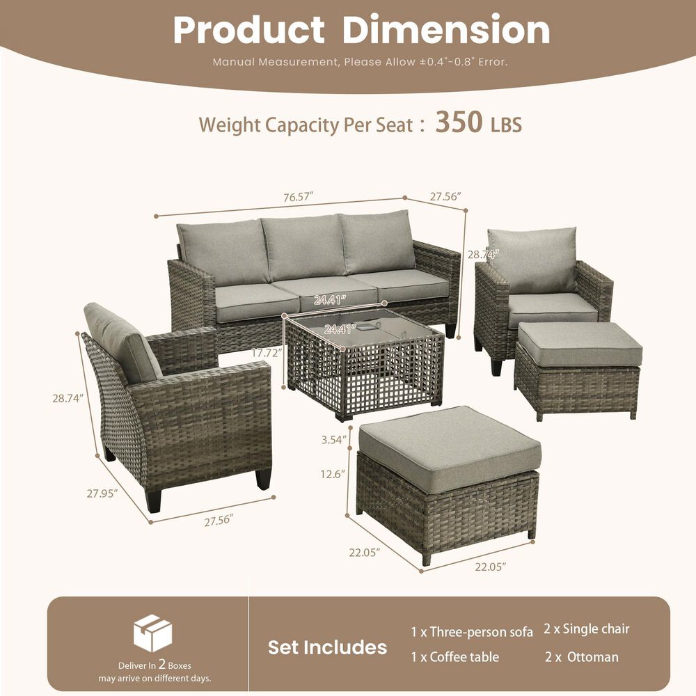 HOMLUX 6-Piece Outdoor Conversation Set in Dark Gray, , large