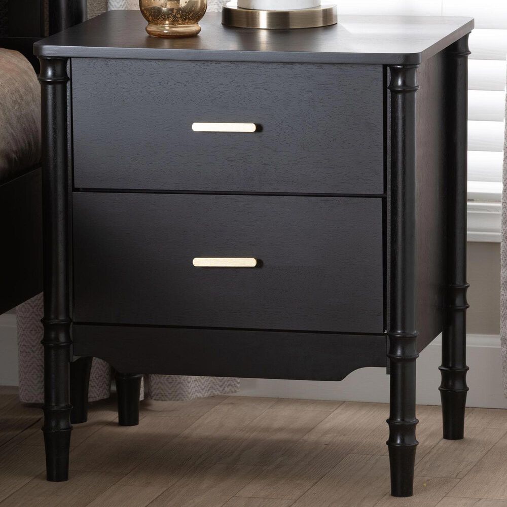 Baxton Studio Marisela 2-Drawer Nightstand in Black, , large