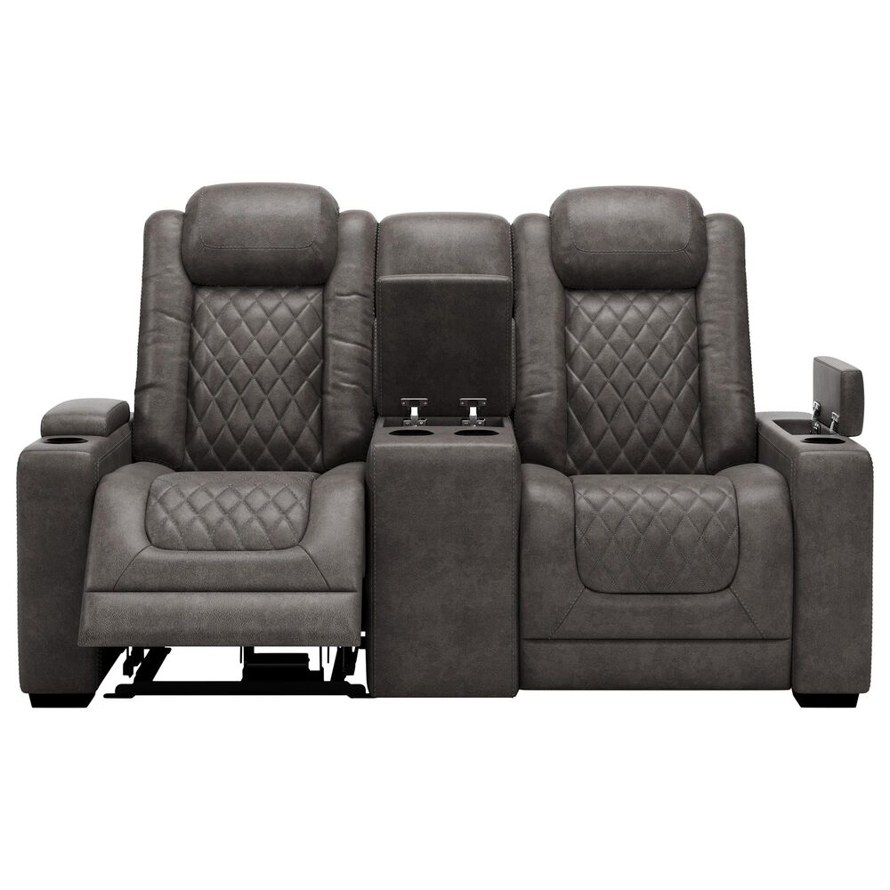 Signature Design by Ashley HyllMont Power Recliner Console Loveseat with Power Headrest in Gray, , large