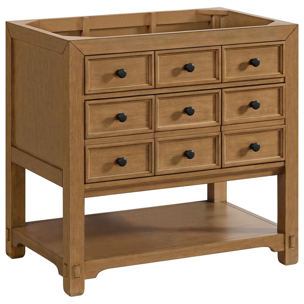 James Martin Vanities Malibu 36" Single Bathroom Vanity in Amber Birch with 3 cm Carrara White Marble Top and Rectangular Sink, , large