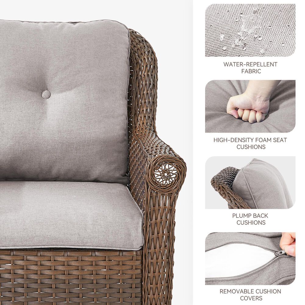 Sunwell Garden 36" Patio Stationary Chair with Wicker Armrest in Beige (Set of 2), , large