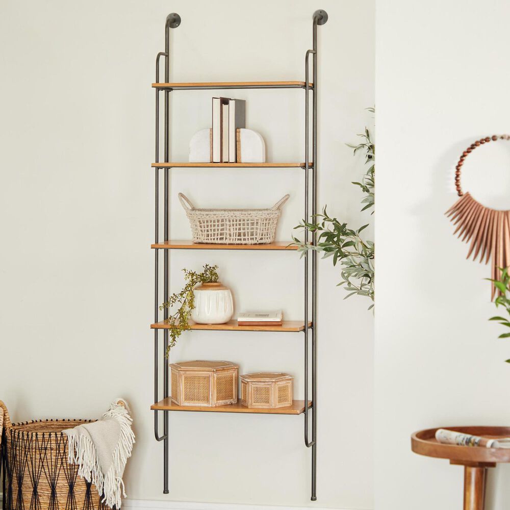 Maple and Jade 23" Wall Shelf in Brown and Black, , large