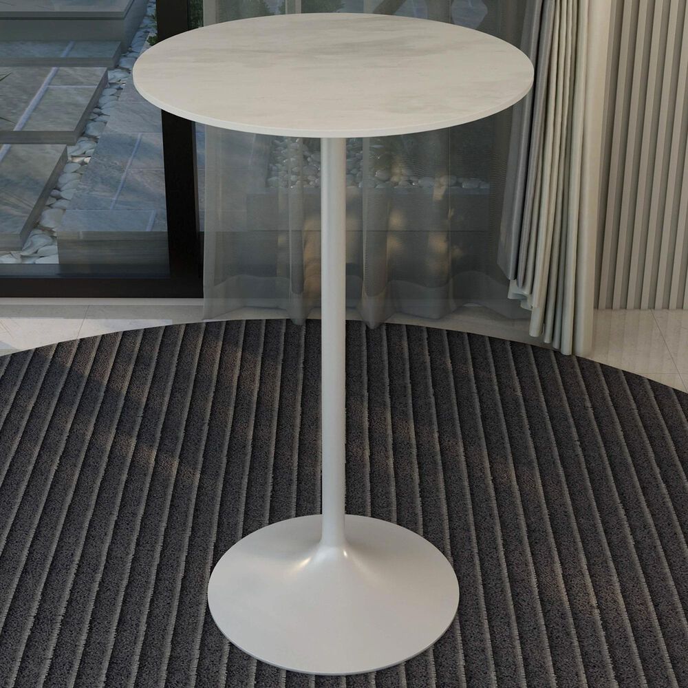 Leisuremod LeisureMod Verve Collection Modern Bar Height Table White Base with 27 Round Marble White Sintered Stone Top, , large