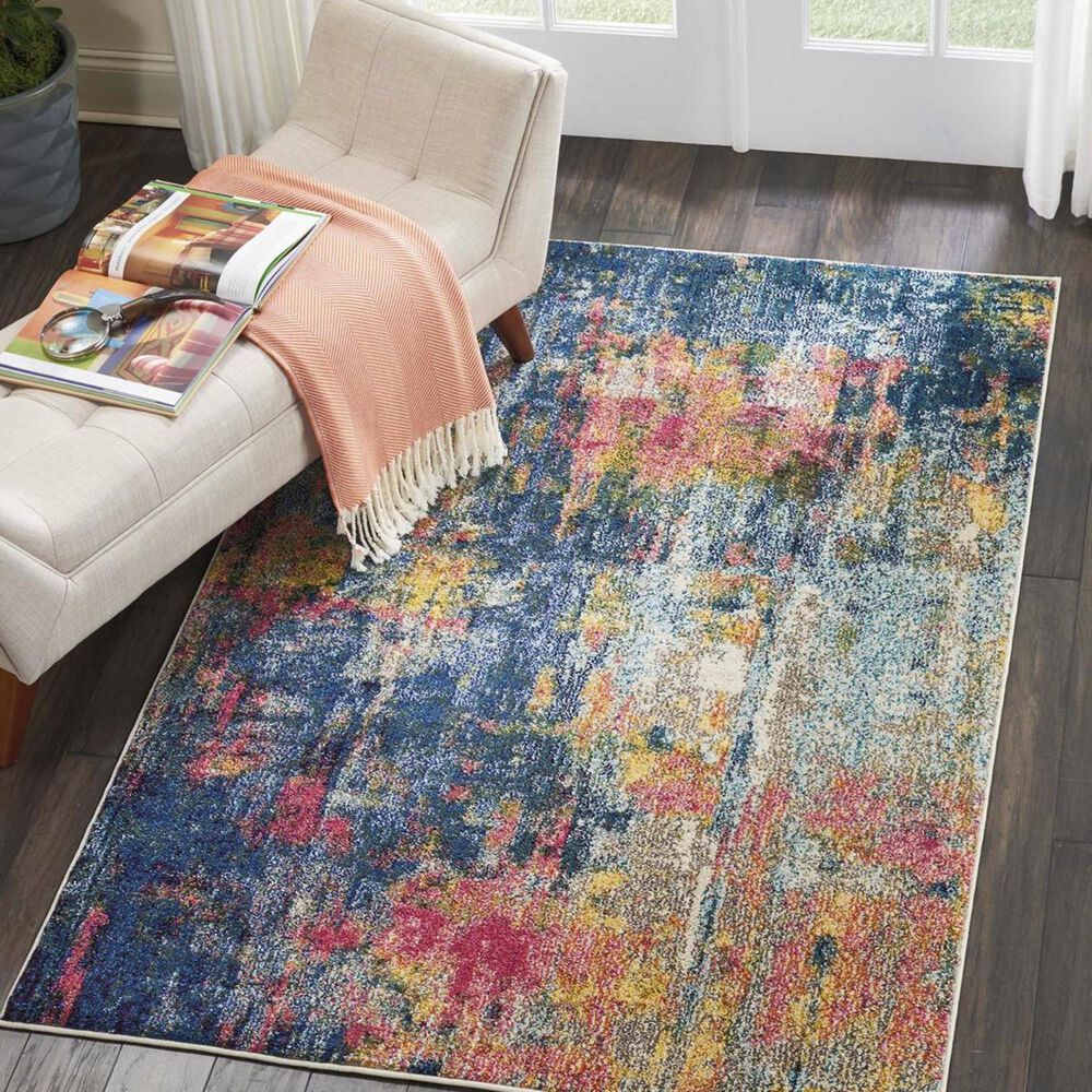 Nourison Celestial CES09 5"3" x 7"3" Blue and Yellow Area Rug, , large