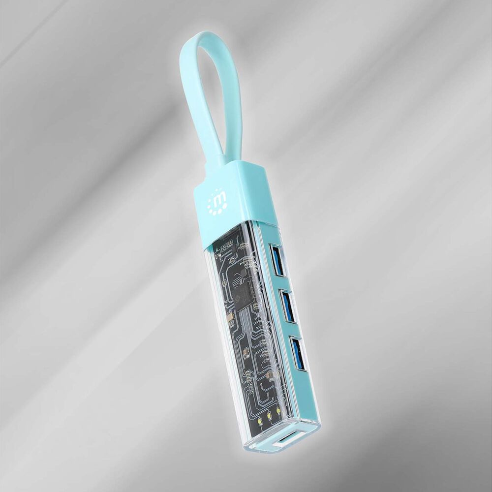 Manhattan 4-Port USB 3.0 Type-C/A Combo Hub in Clear and Teal, , large