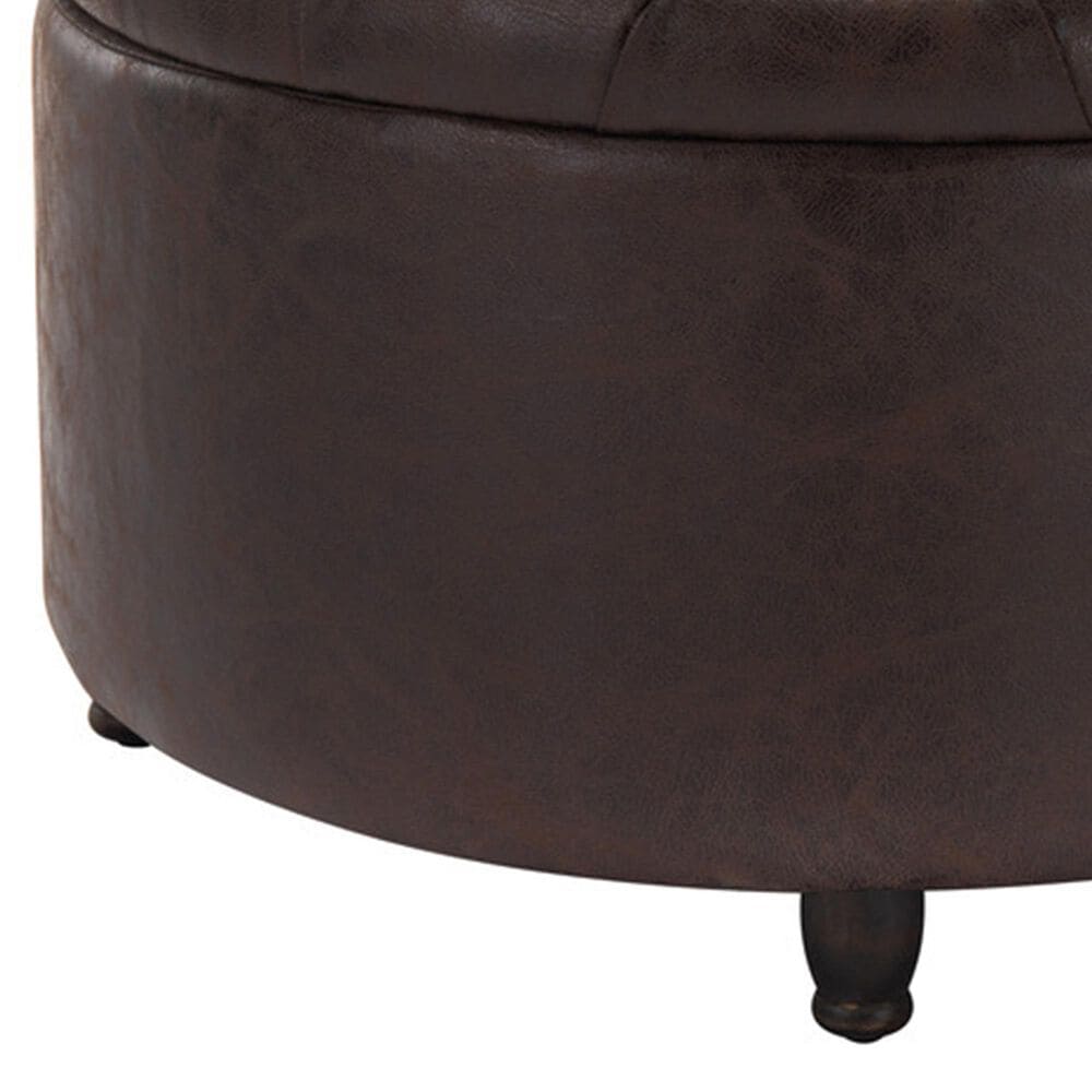 Regency Global Sourcing Knight 28" Round Storage Ottoman in Brown Faux Leather, , large